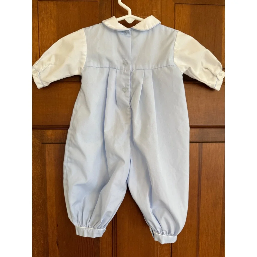 Petit‎ Ami Infant Longall Romper Newborn Blue Embroidered Rocking Horse Southern